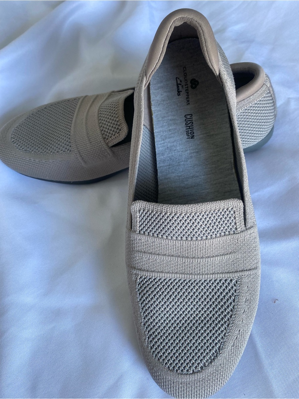 Clarks Women's Taupe Knit Slip-On Loafers